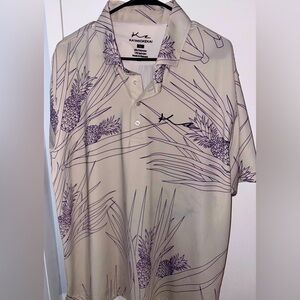 KA'IMIOKEKAI,XL,men shirt,soft polyester/spandex,white/blue pineapple print
